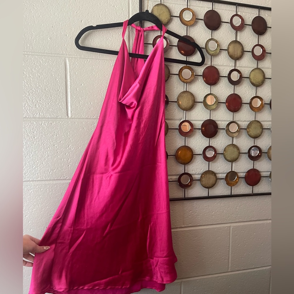 Altar’d State Daphne Satin Dress- Hot Pink